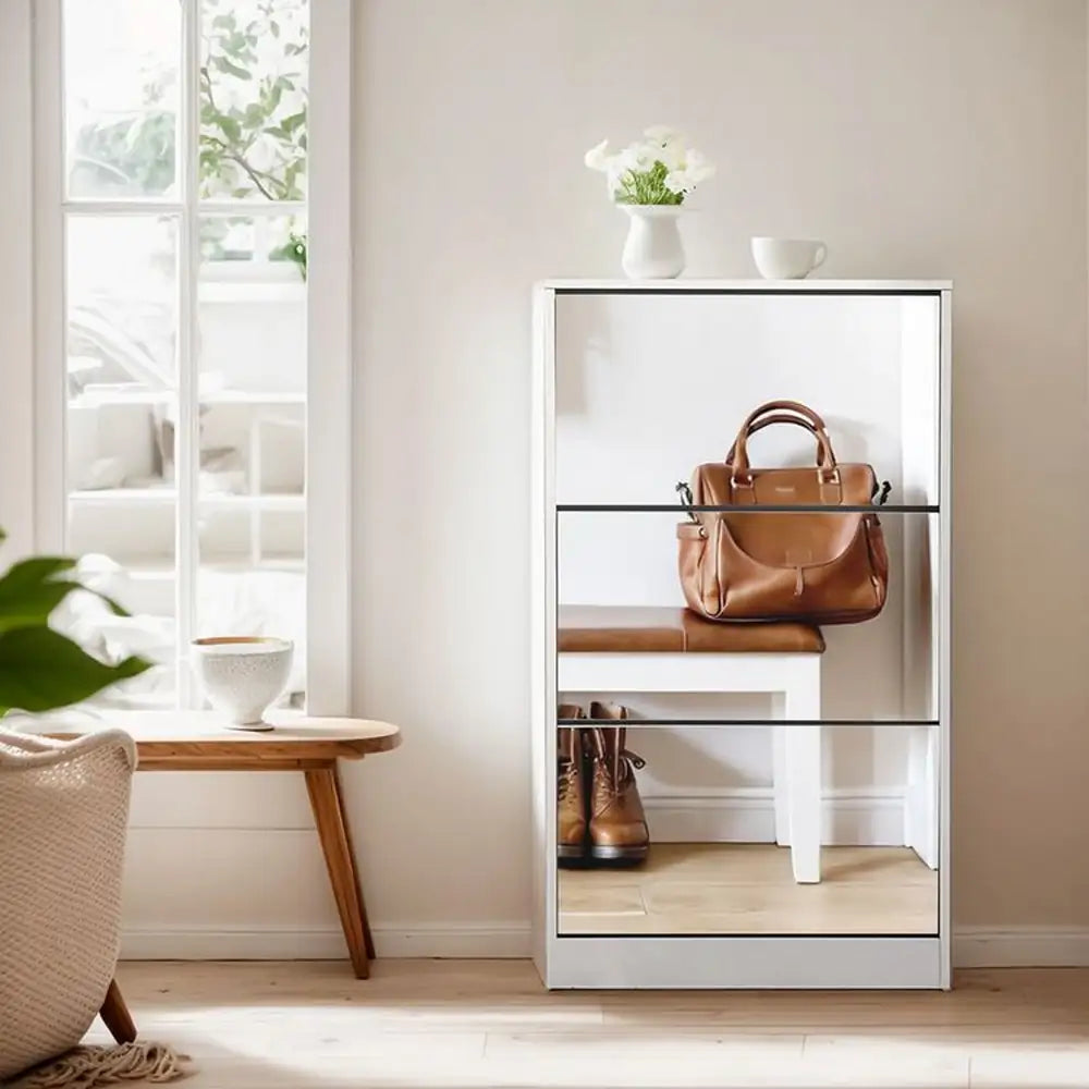 3 Drawer Mirror Shoe Cabinet