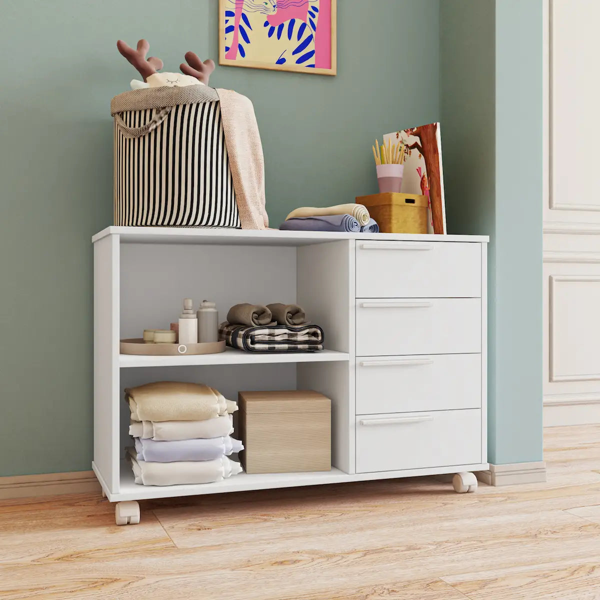 Kristen 4 Drawer Storage Cabinet with Open Shelves