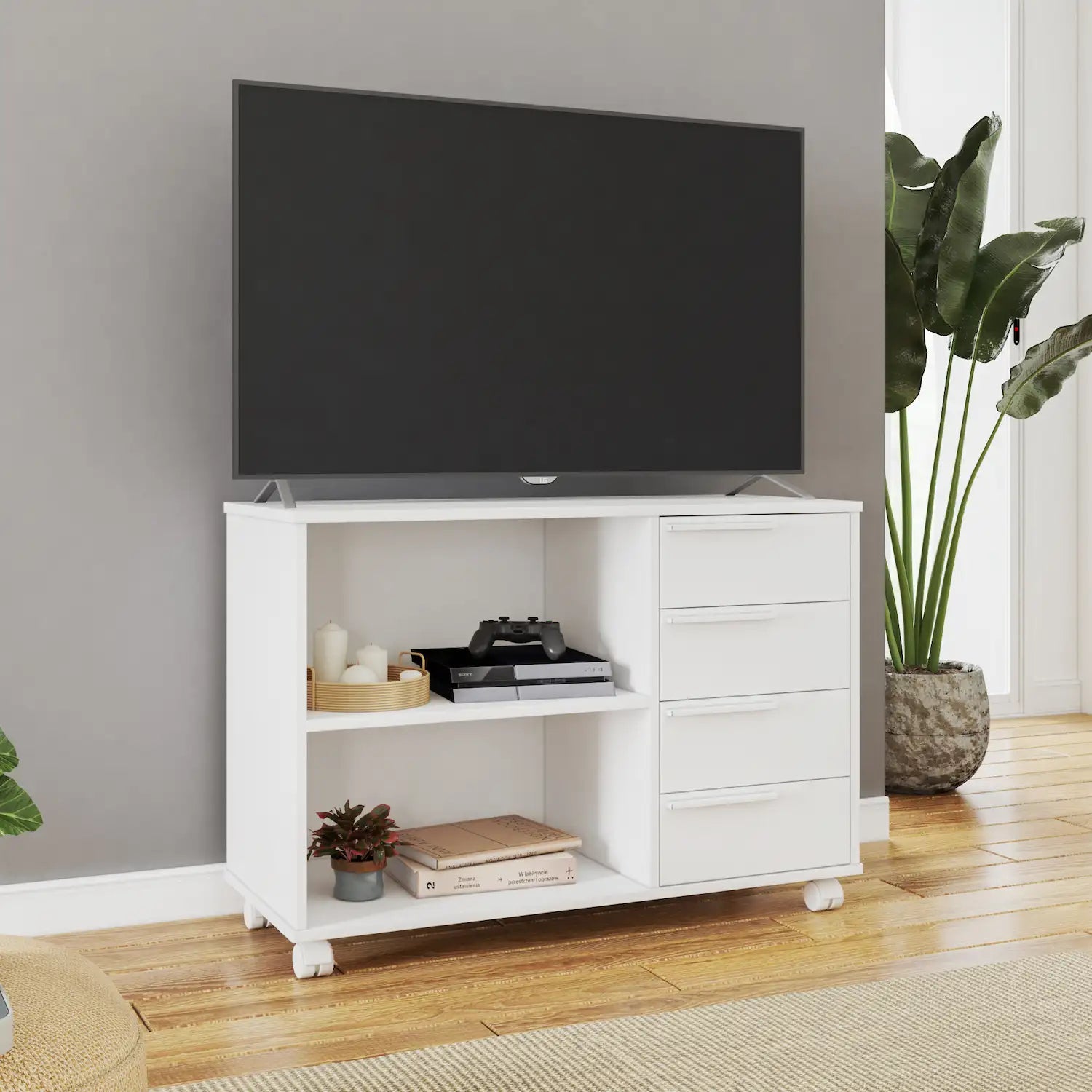 Kristen 4 Drawer Storage Cabinet with Open Shelves