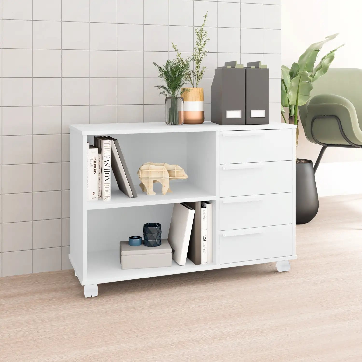 Kristen 4 Drawer Storage Cabinet with Open Shelves