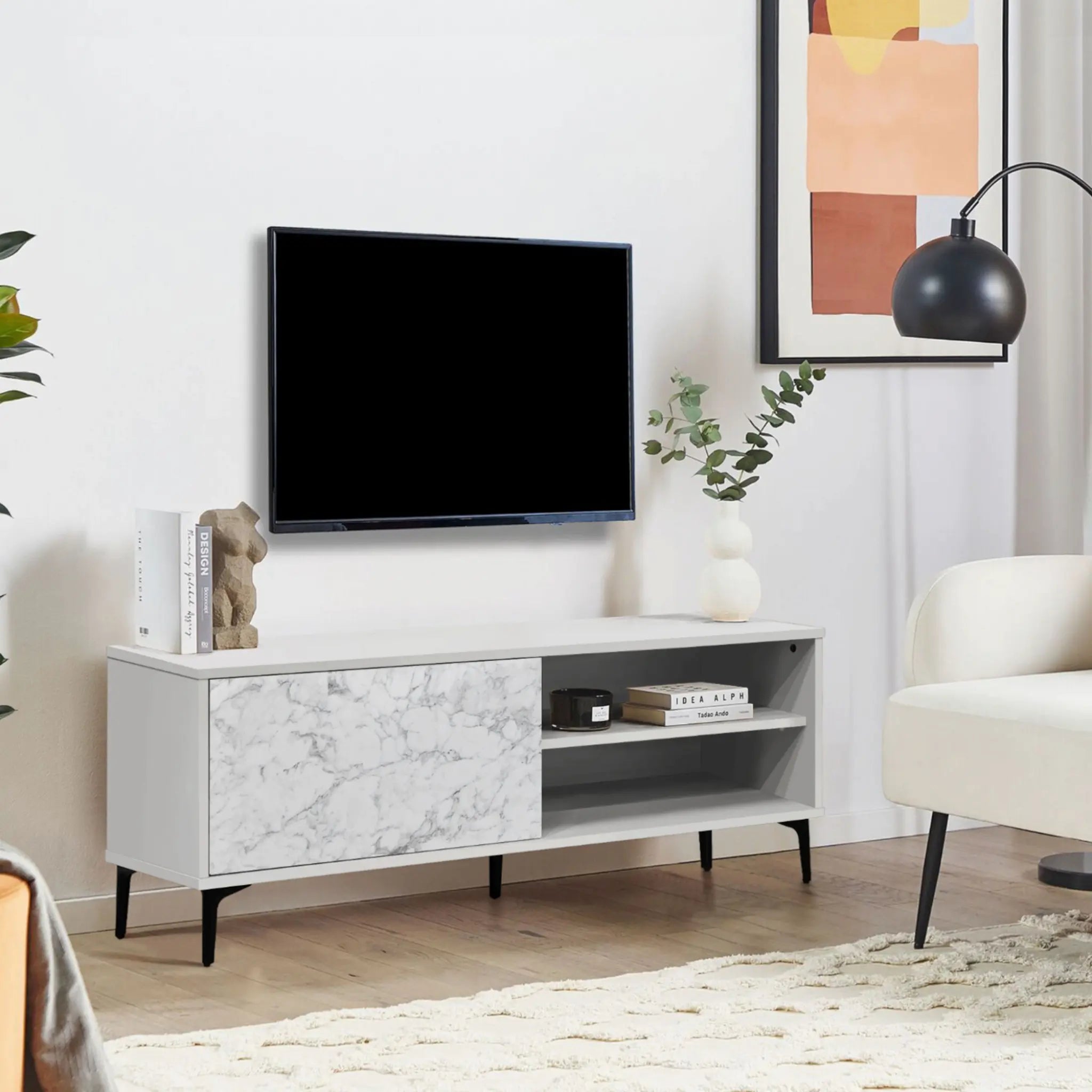 Petra TV Stand White-Marble 120cm - Click Furniture