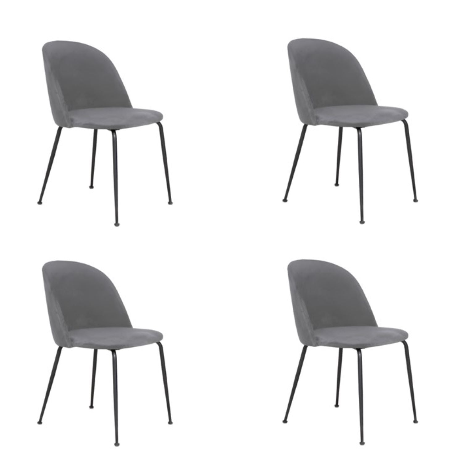 Lucy Grey Velvet Chair (Set of 4) - Click Furniture