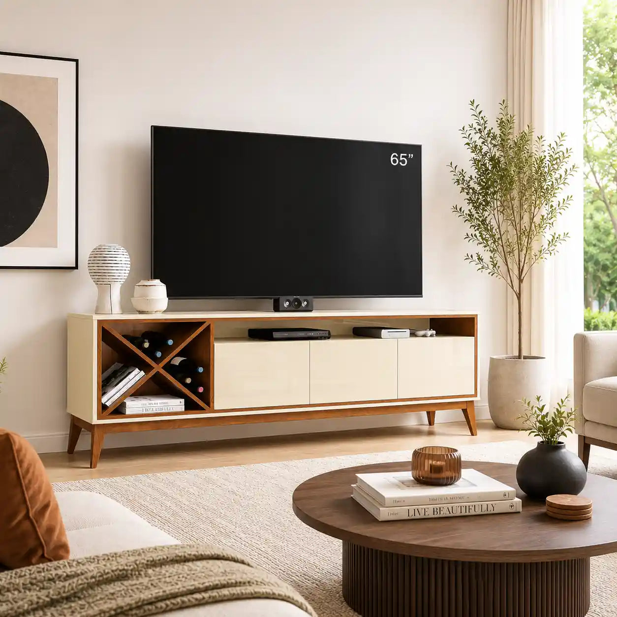 Merlot Off White-Naturale TV Stand