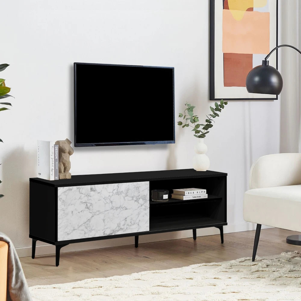 Petra TV Stand Black-Marble 120cm - Click Furniture