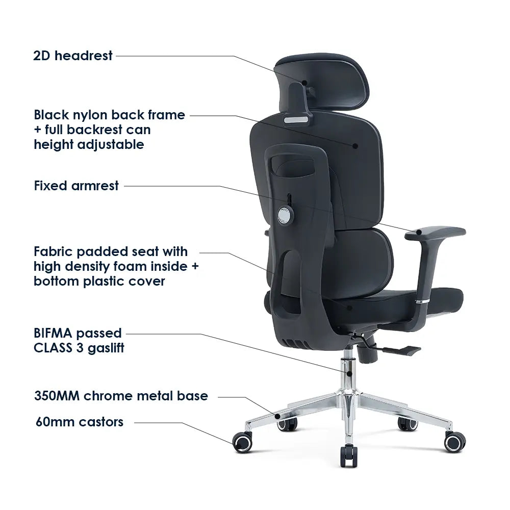 Robbin High Back Ergonomic Office Chair - Black - Click Furniture