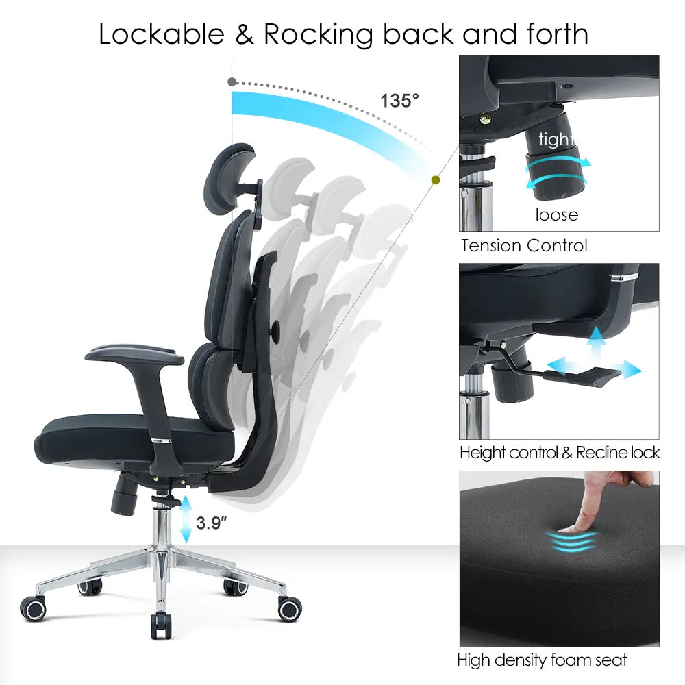 Robbin High Back Ergonomic Office Chair - Black - Click Furniture