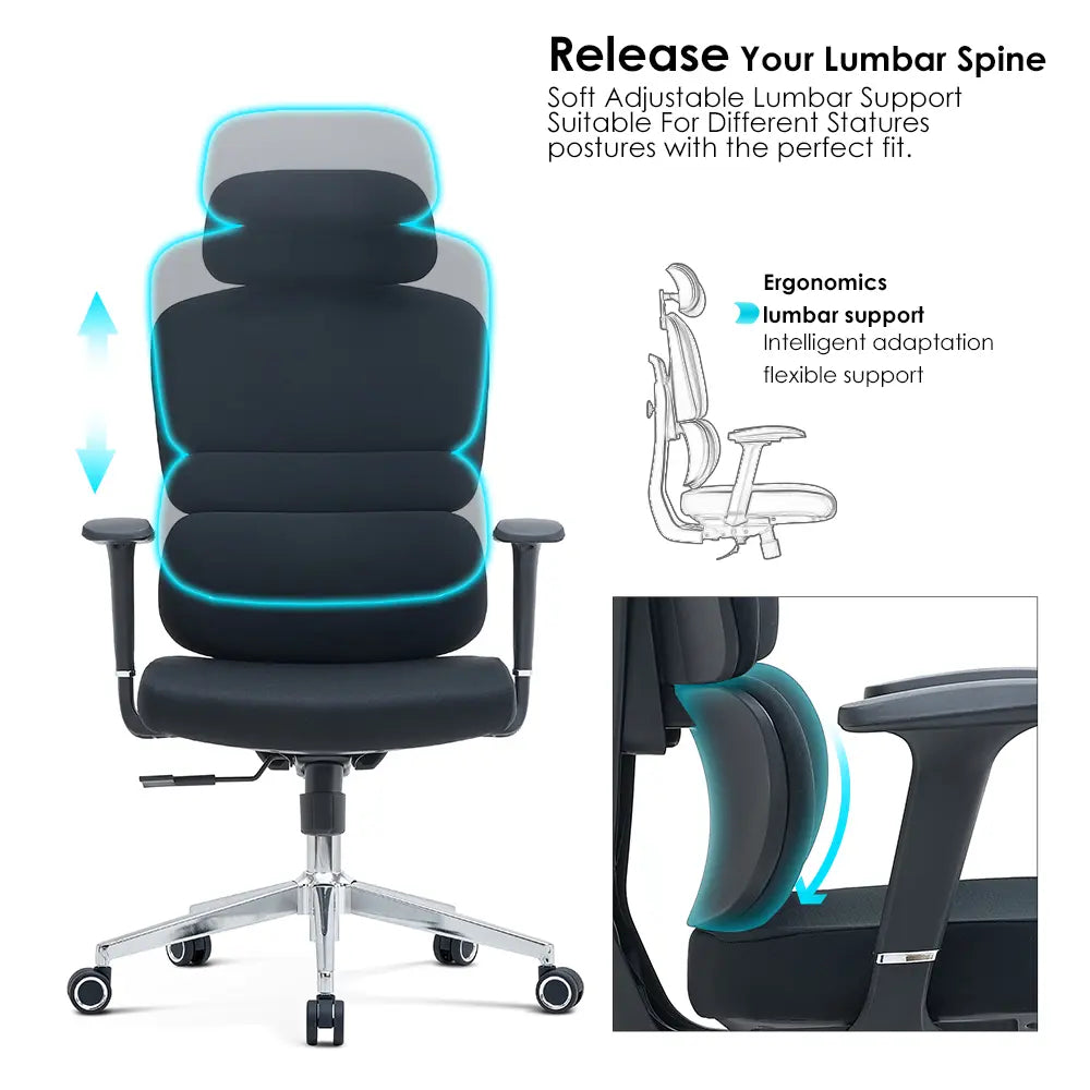 Robbin High Back Ergonomic Office Chair - Black - Click Furniture