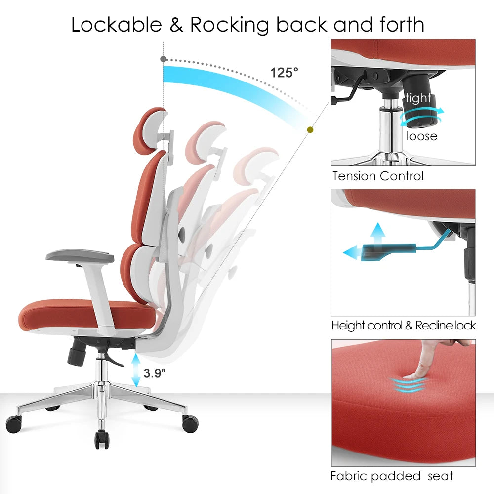 Robbin High Back Ergonomic Office Chair - Orange - Click Furniture
