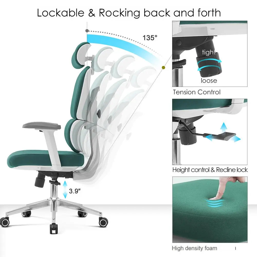 Robbin High Back Ergonomic Office Chair - Green - Click Furniture