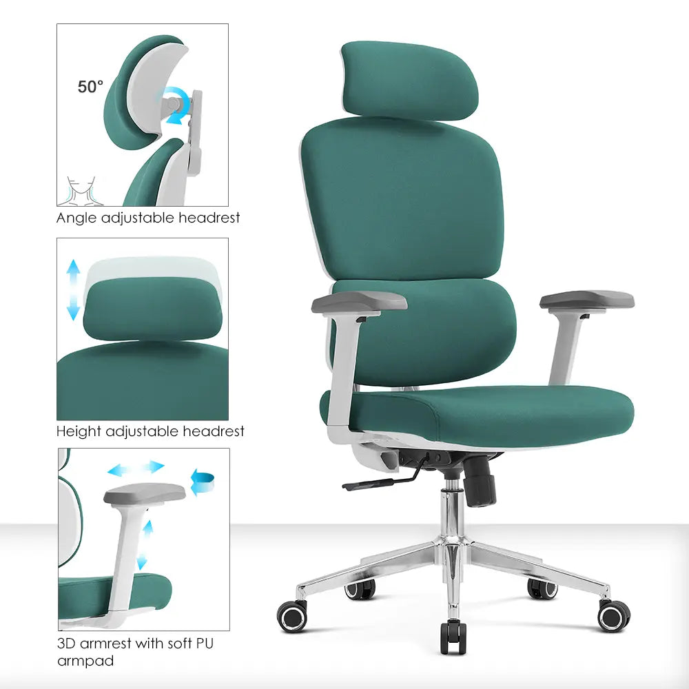 Robbin High Back Ergonomic Office Chair - Green - Click Furniture