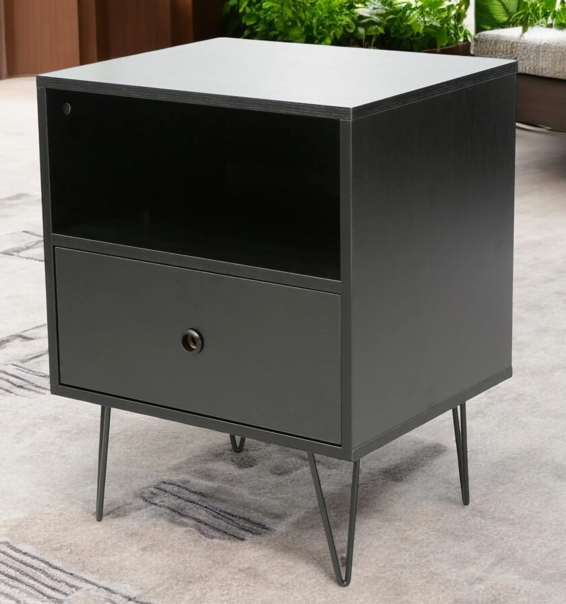 Indra Nightstand, Pedestal Black