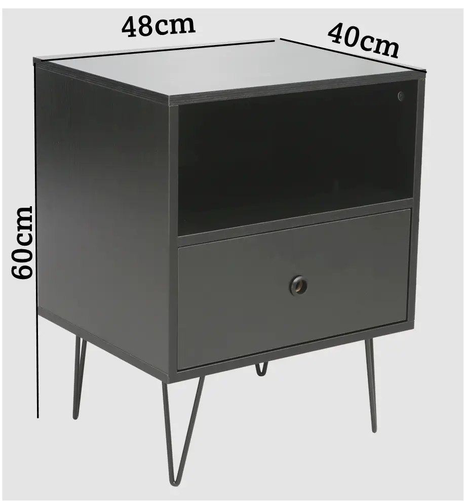 Indra Nightstand, Pedestal Black