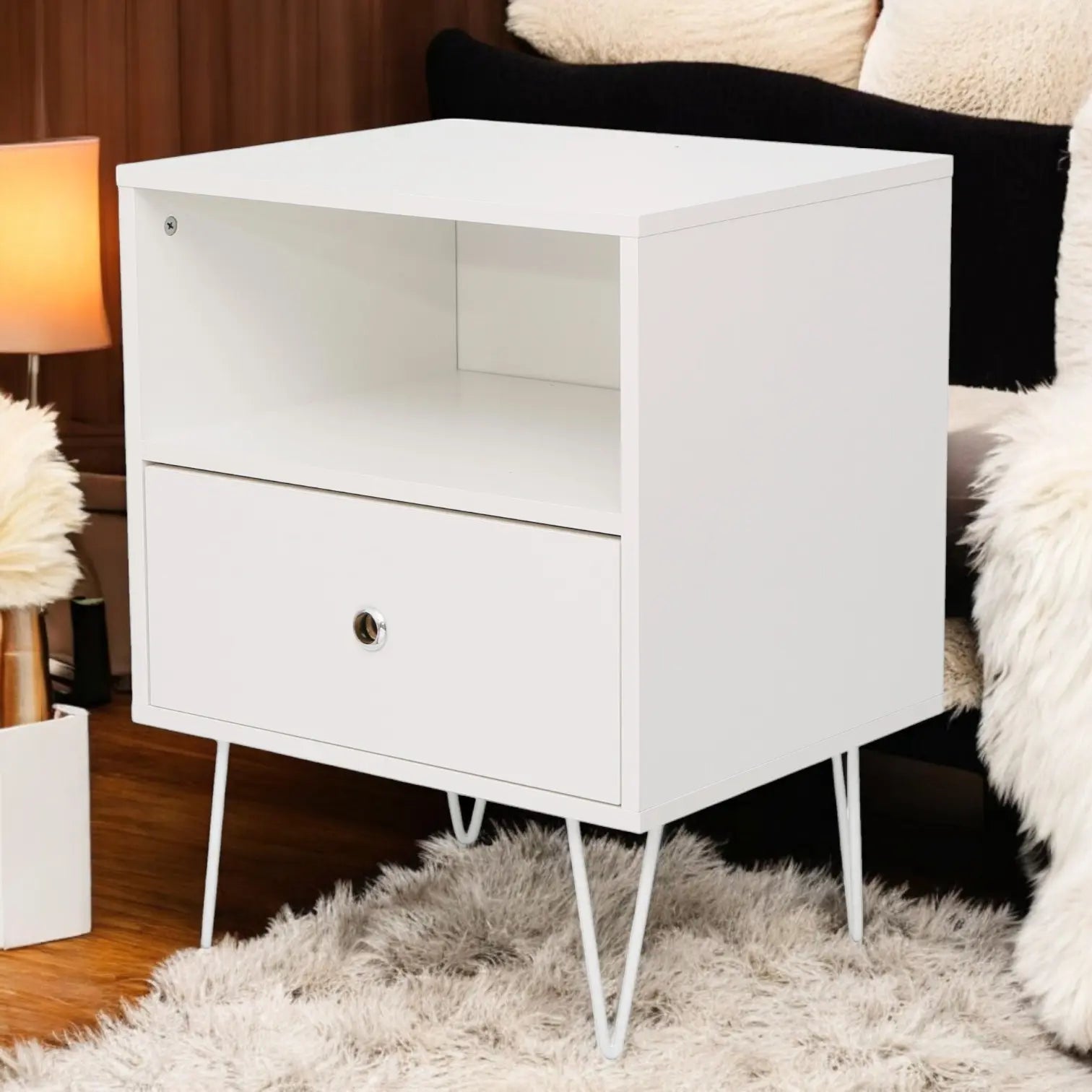 Indra Nightstand, Pedestal White