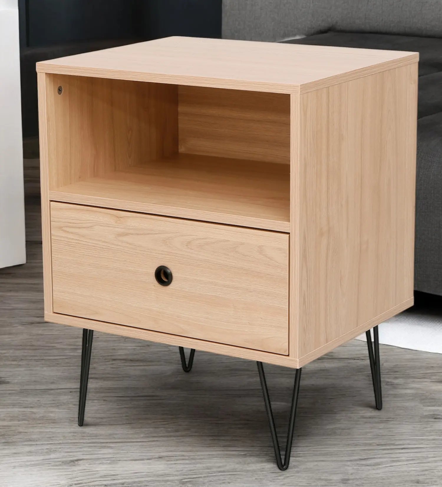 Indra Nightstand, Pedestal Light Oak