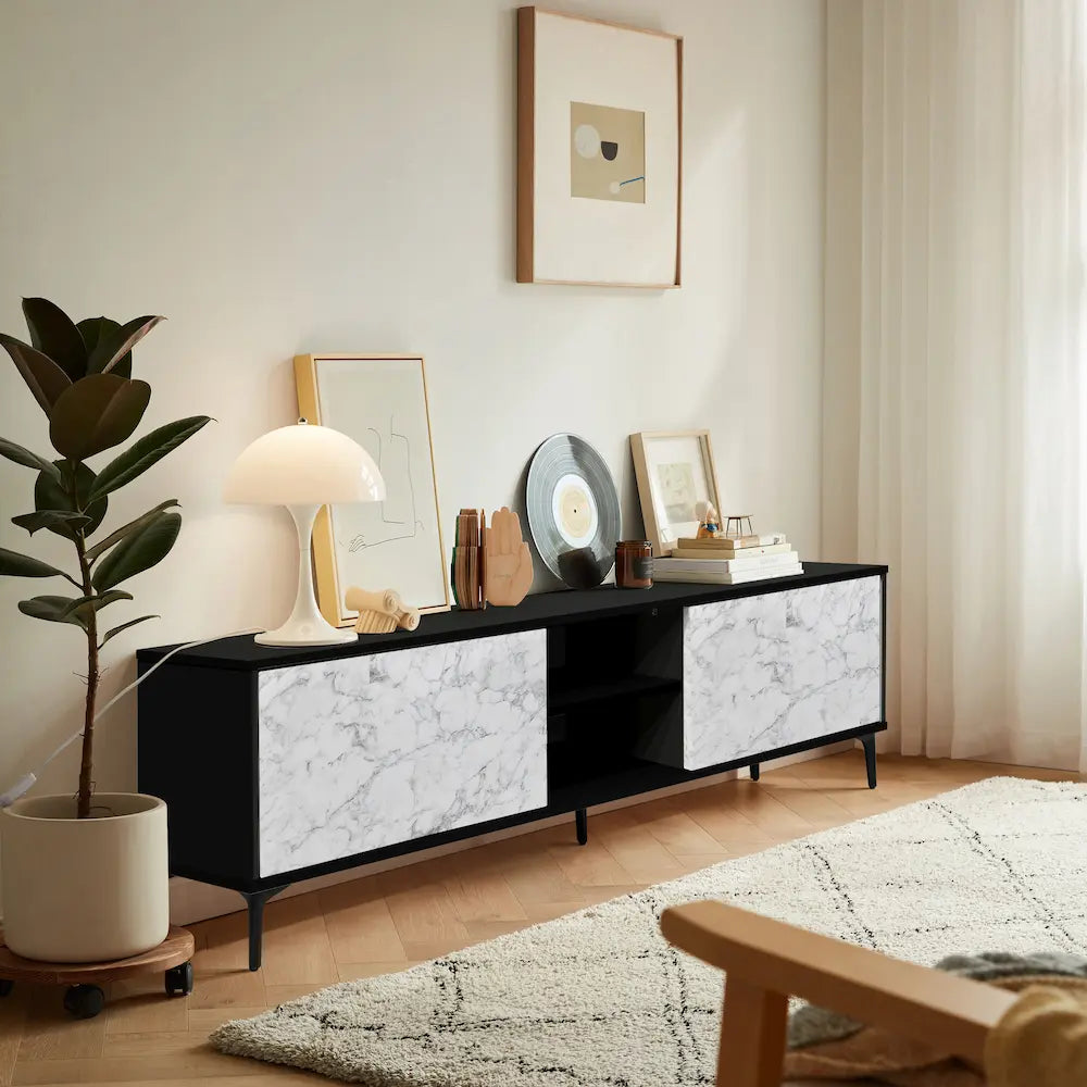 Petra TV Stand Black-Marble 160cm - Click Furniture