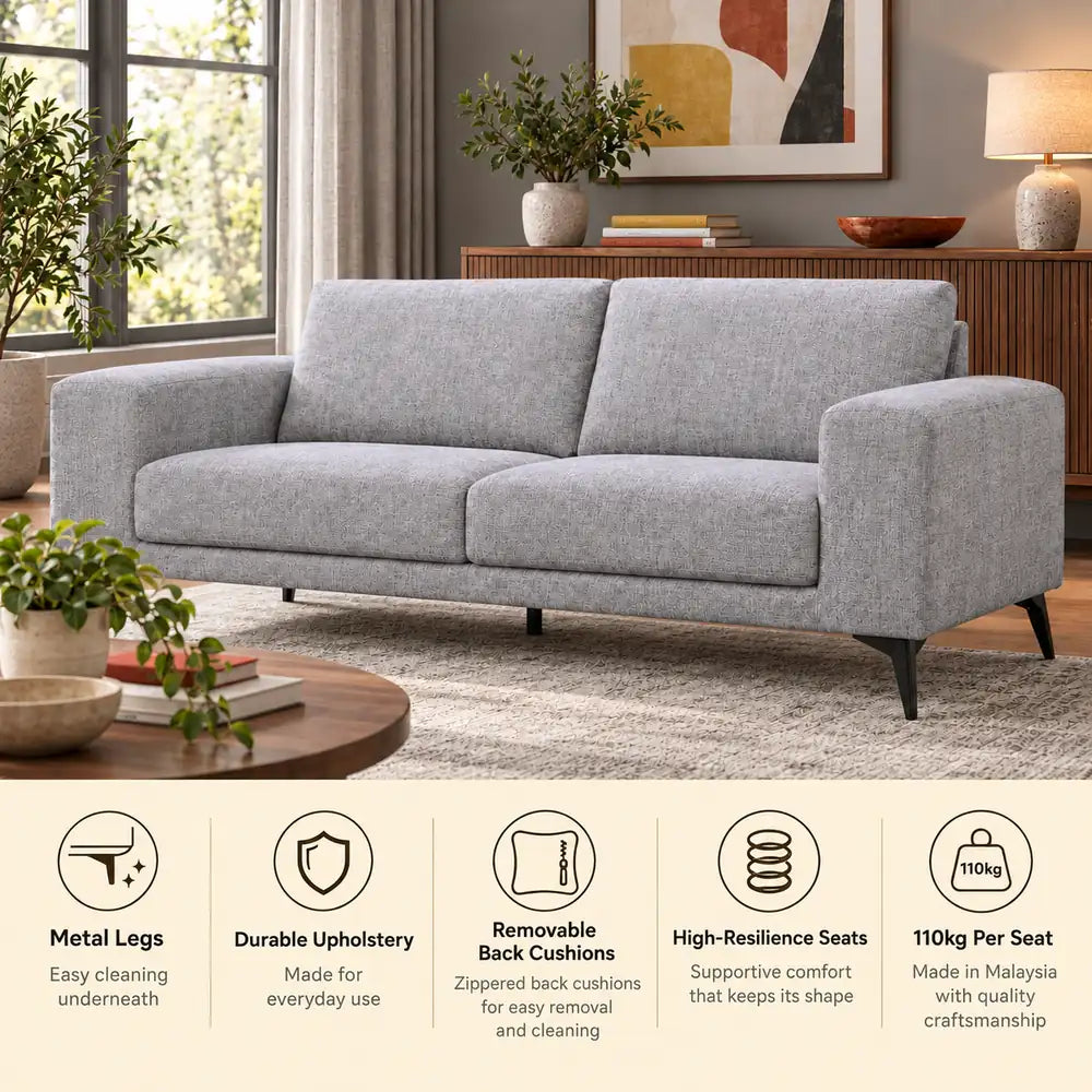 Sandy 3 Seater Couch Grey