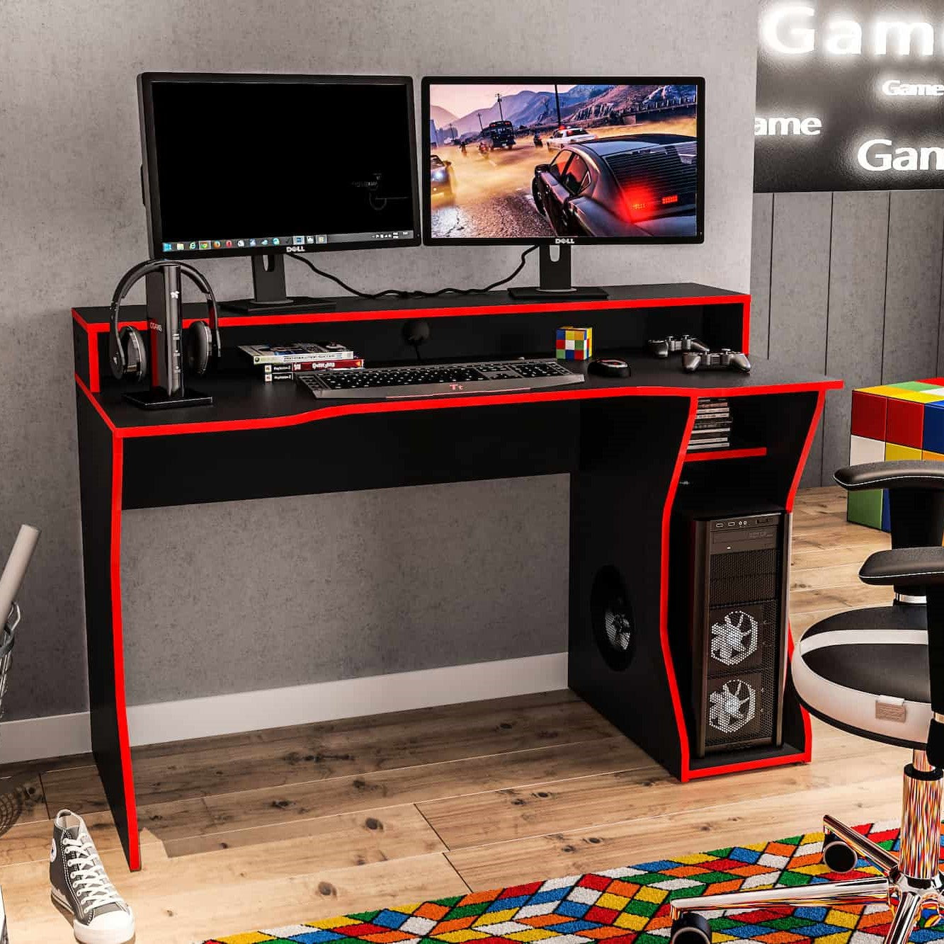Gamer Desk Freemont Black and Red - Click Furniture