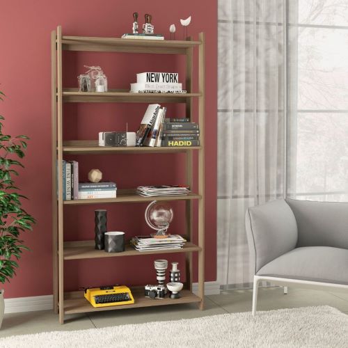 Platina Brown High Bookcase - Click Furniture