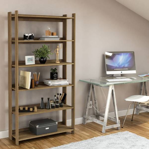 Platina Brown High Bookcase - Click Furniture