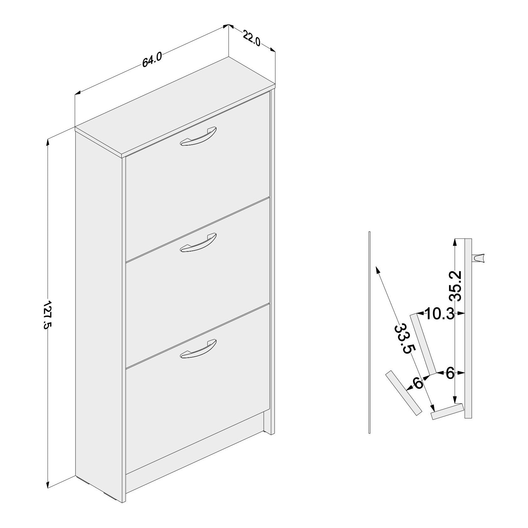 3 Drawer Shoe Cabinet - Click Furniture