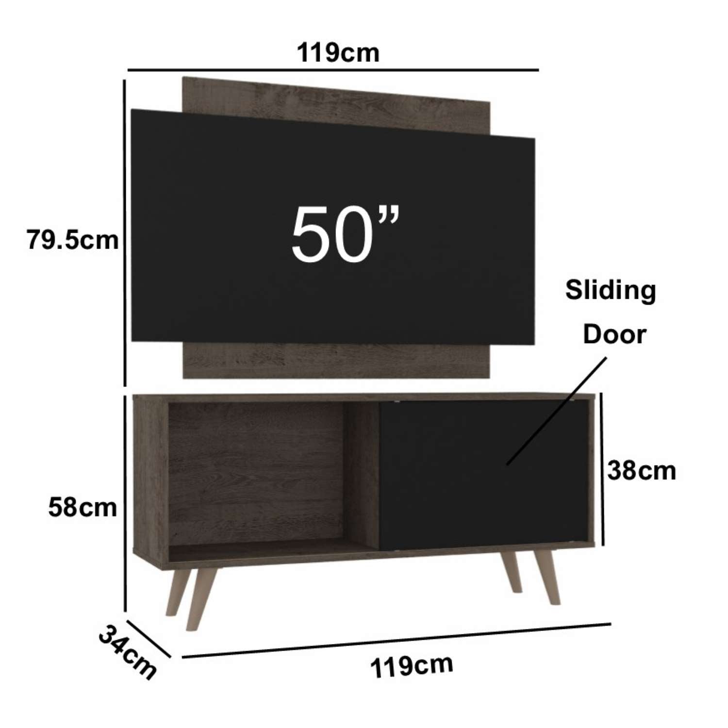 Malaga TV Stand With Panel Rustic-black - Click Furniture
