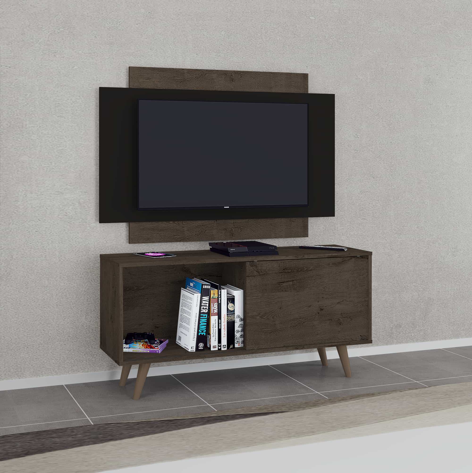 Malaga TV Stand With Panel Rustic-black - Click Furniture