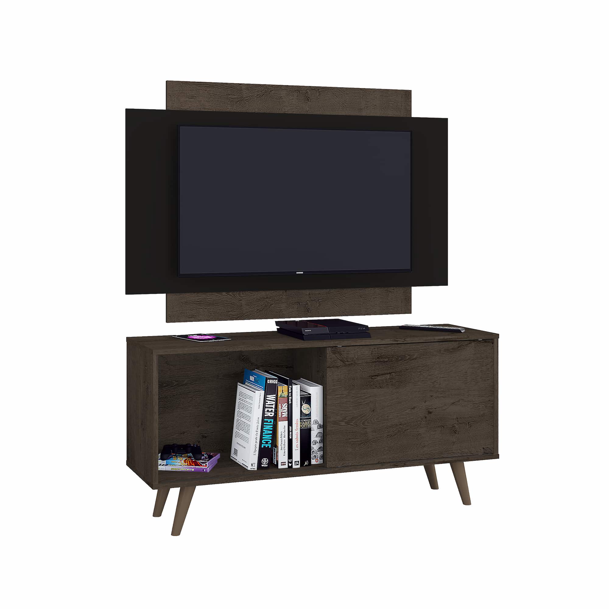 Malaga TV Stand With Panel Rustic-black - Click Furniture