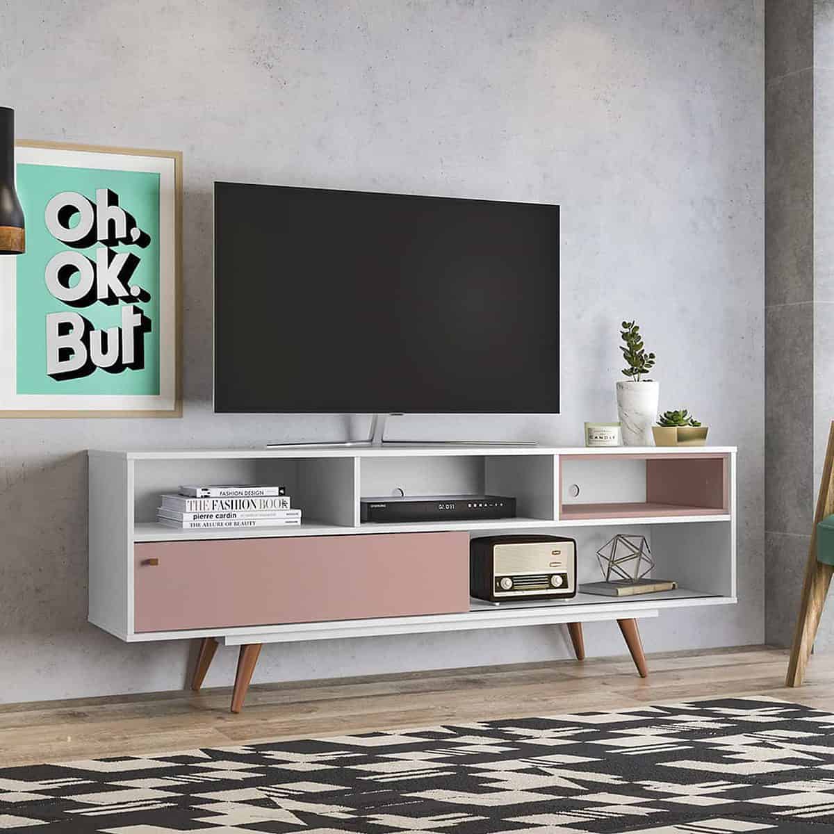 Rosa TV Stand White and Pink - Click Furniture
