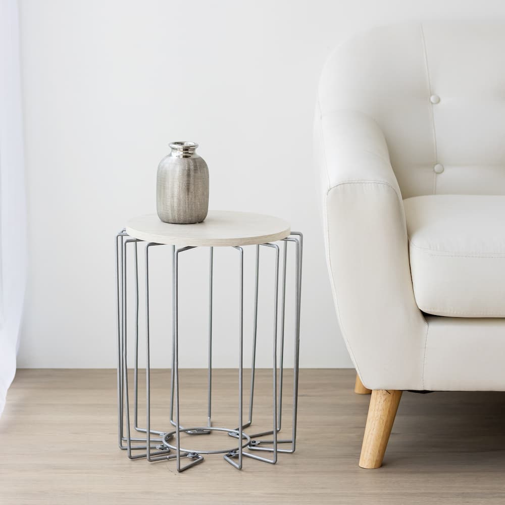 Round Coffee Table Cream and Chrome - Click Furniture