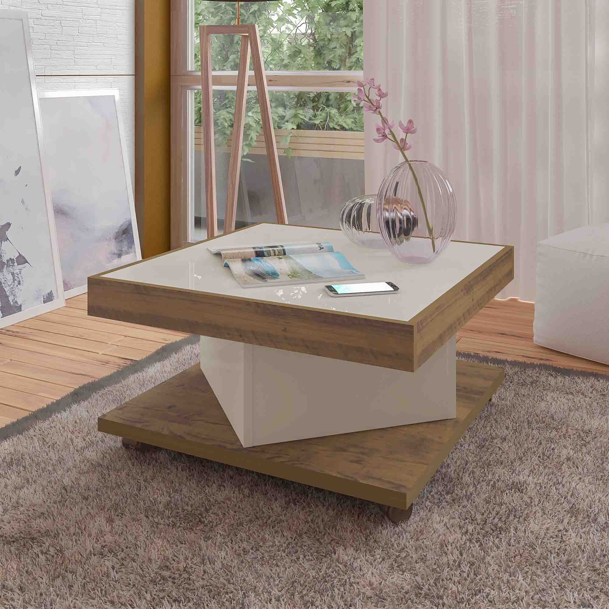 Saara Coffee Table Pine-Off White - Click Furniture