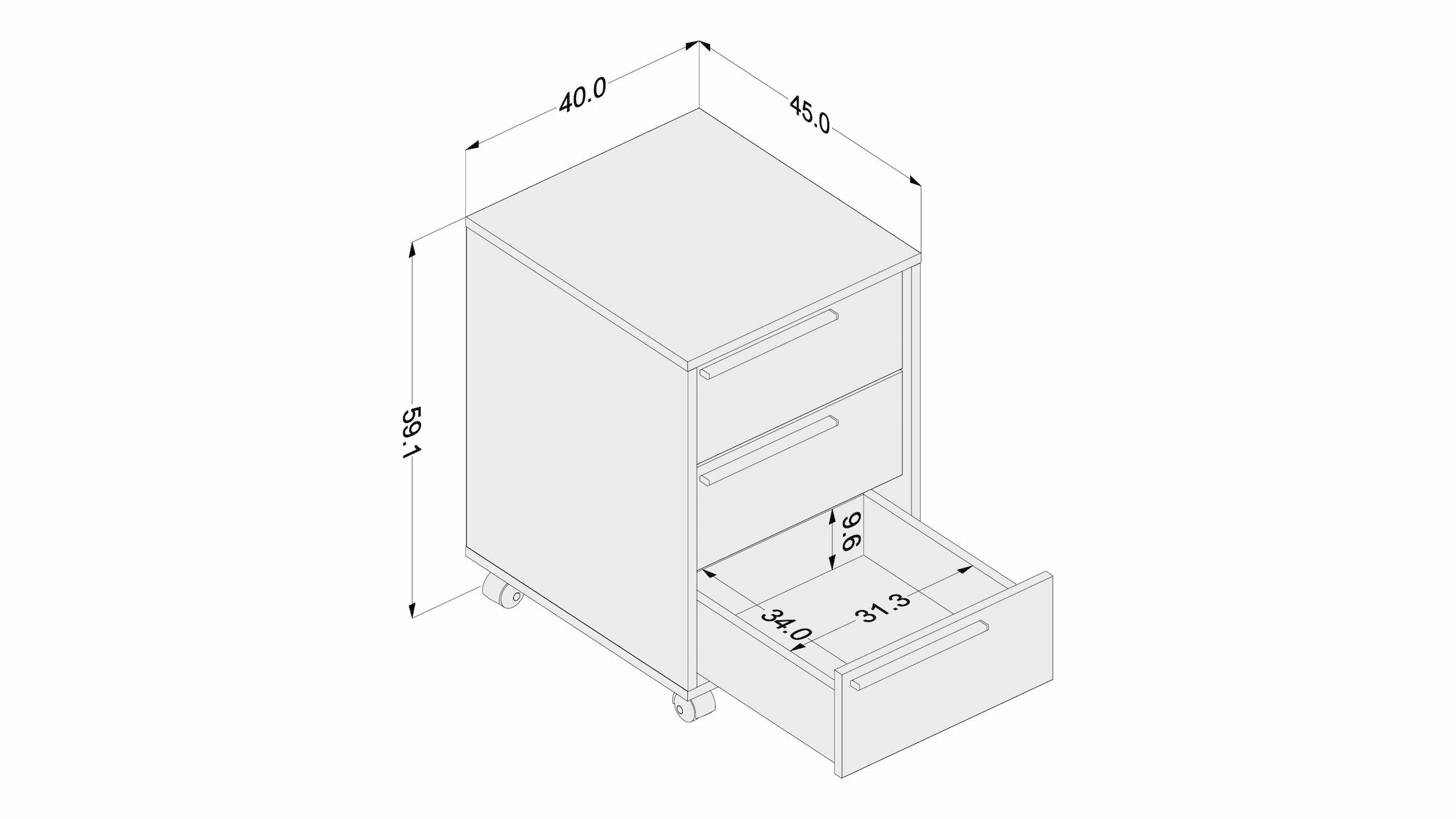 Click 3 Drawer Pedestal White - Click Furniture