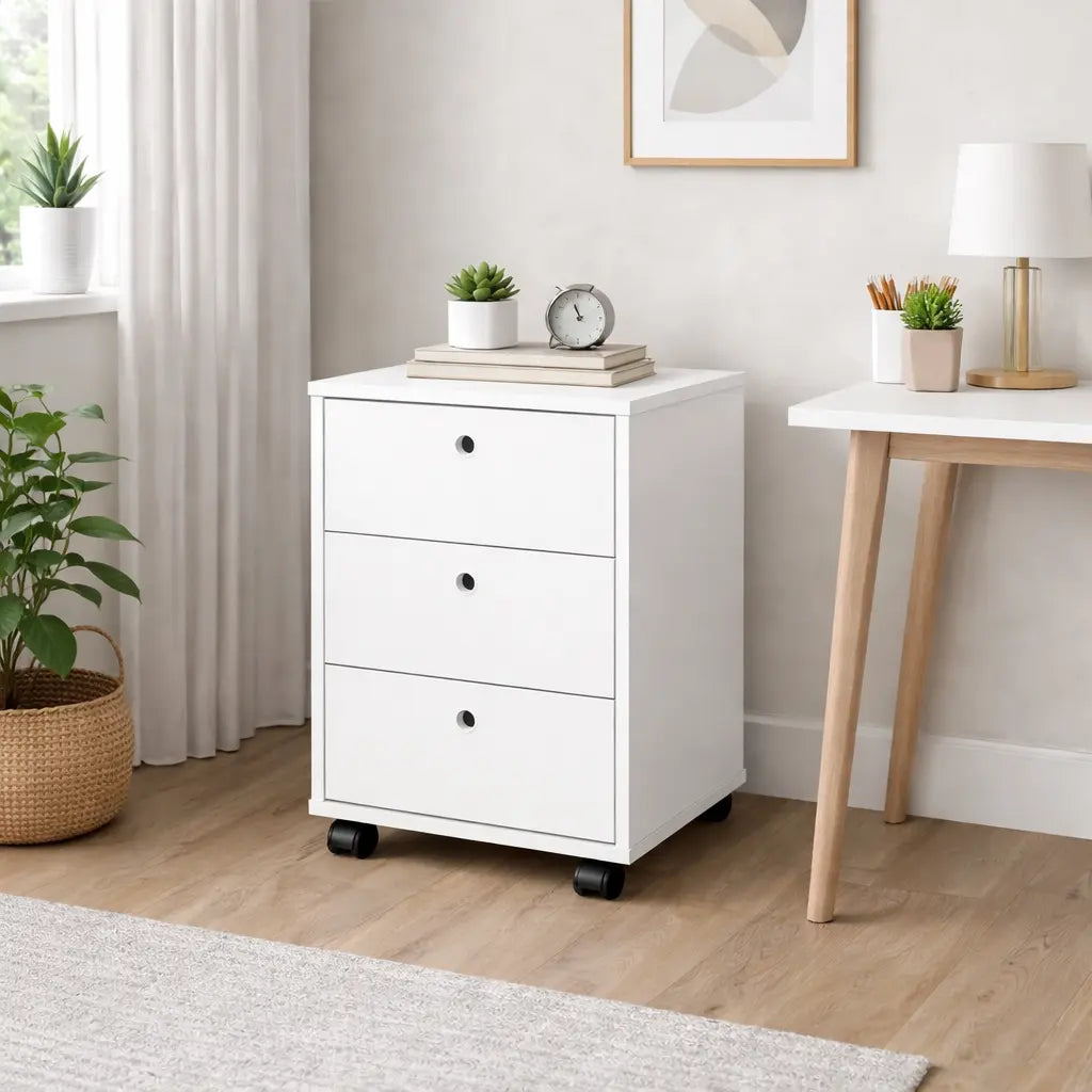 3 Drawer White Pedestal