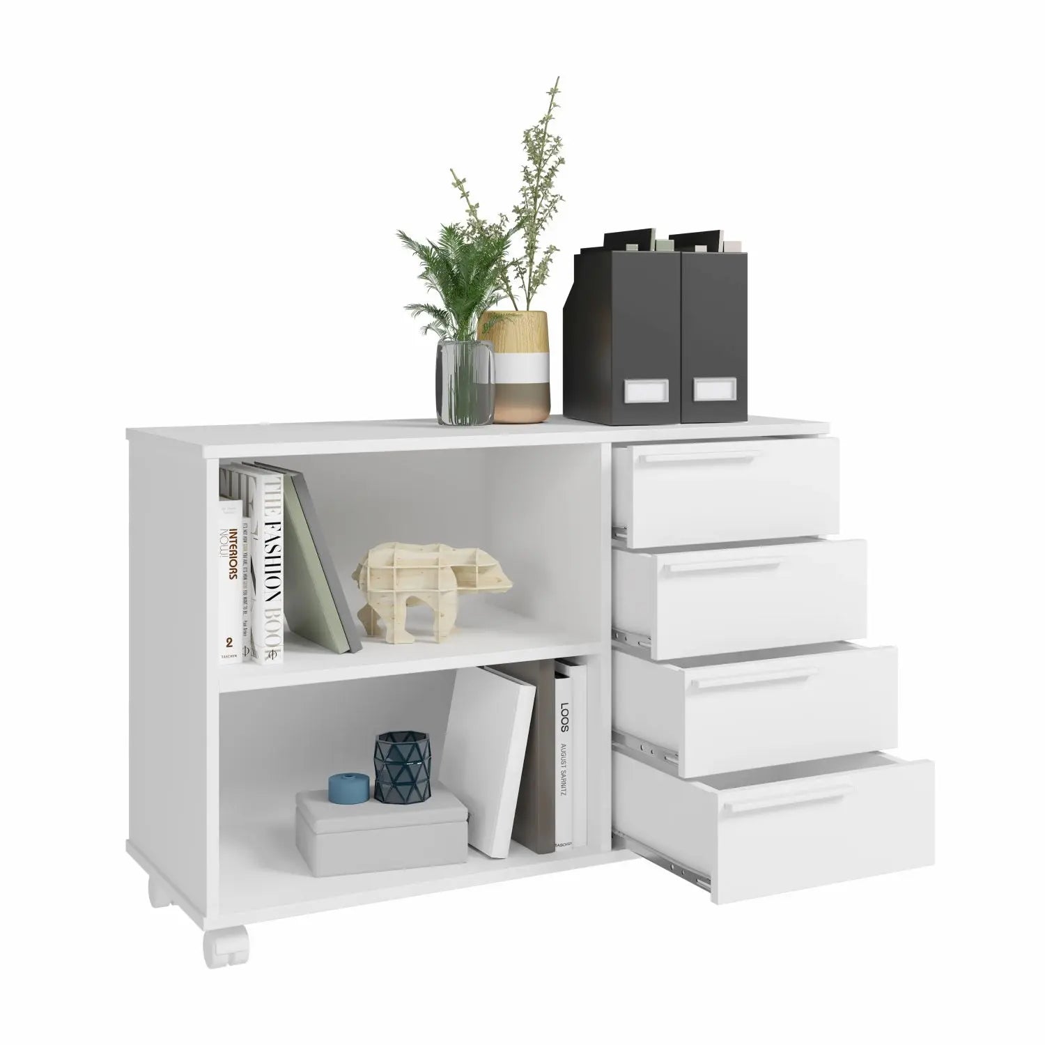 Kristen 4 Drawer Storage Cabinet with Open Shelves
