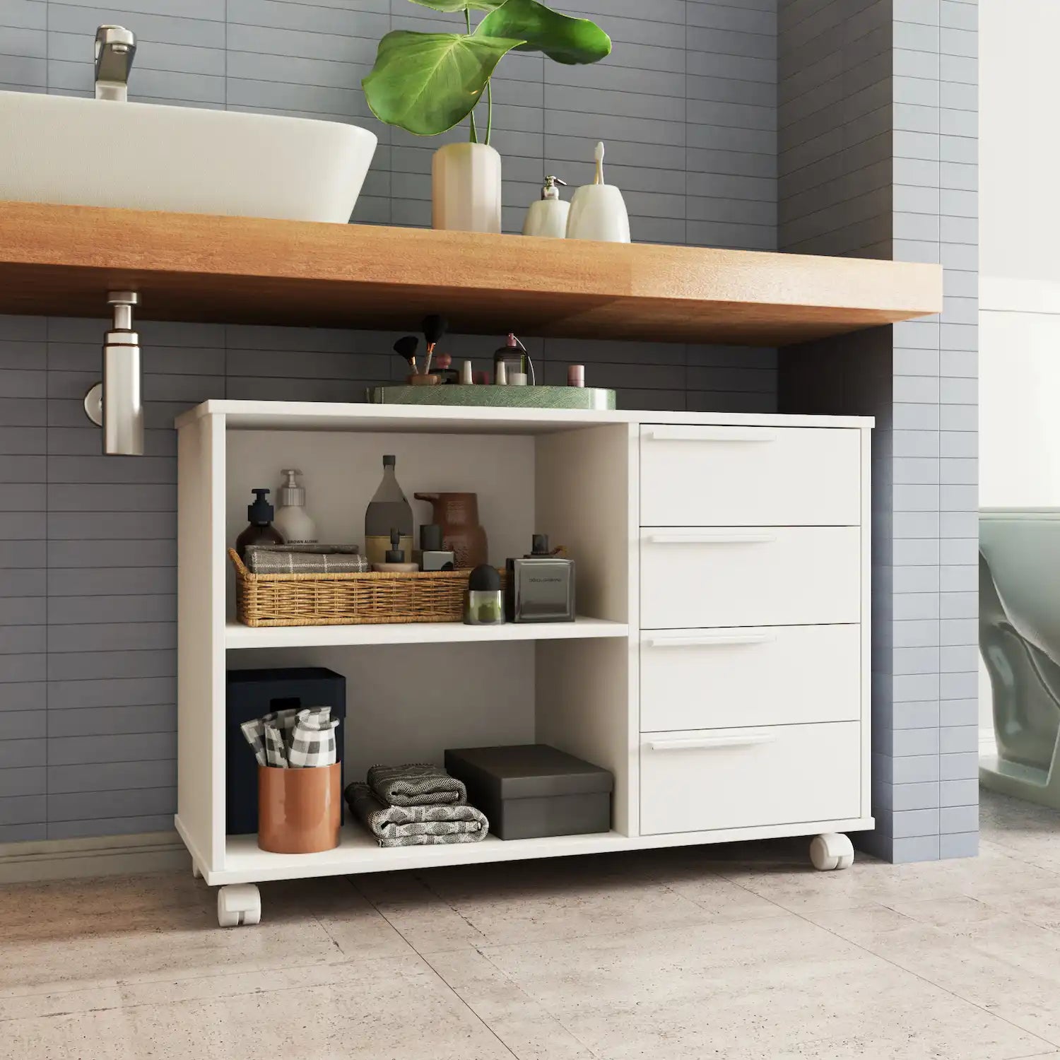 Kristen 4 Drawer Storage Cabinet with Open Shelves