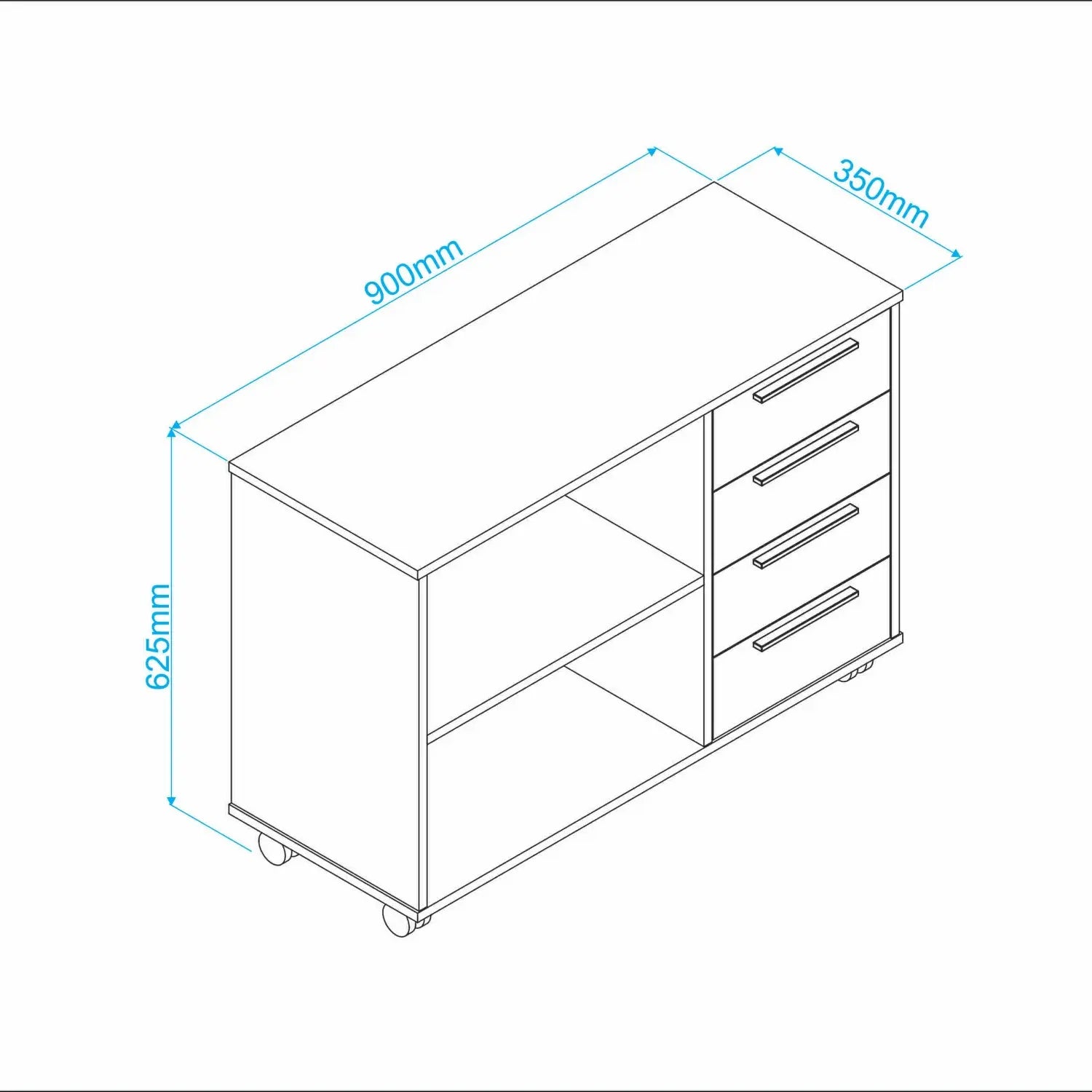Kristen 4 Drawer Storage Cabinet with Open Shelves