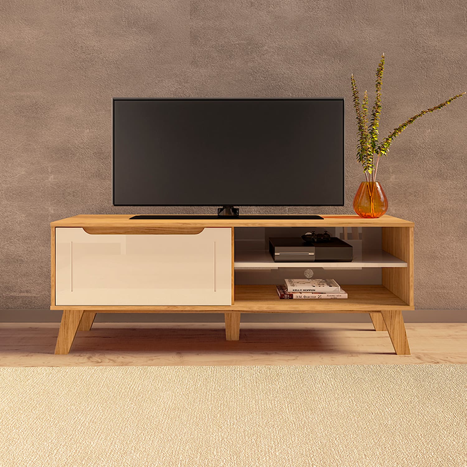 Lotus TV Stand Oak Off White