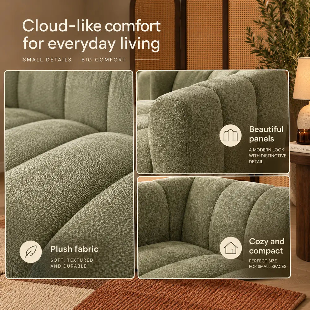 Cloud Slimline 2 Seater Couch Sage Green