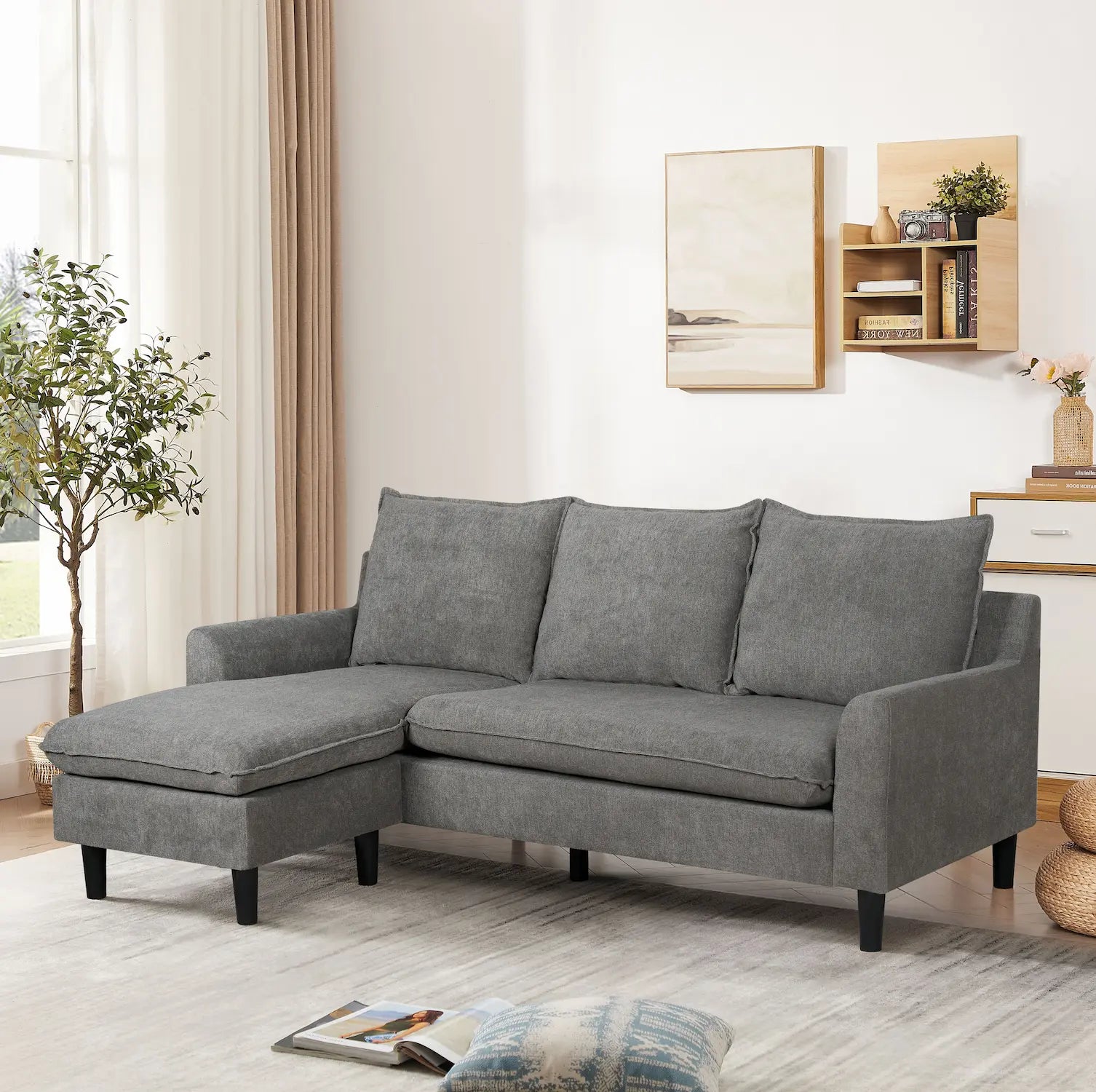 Marvis Grey Reversible L Shape Sofa - Click Furniture