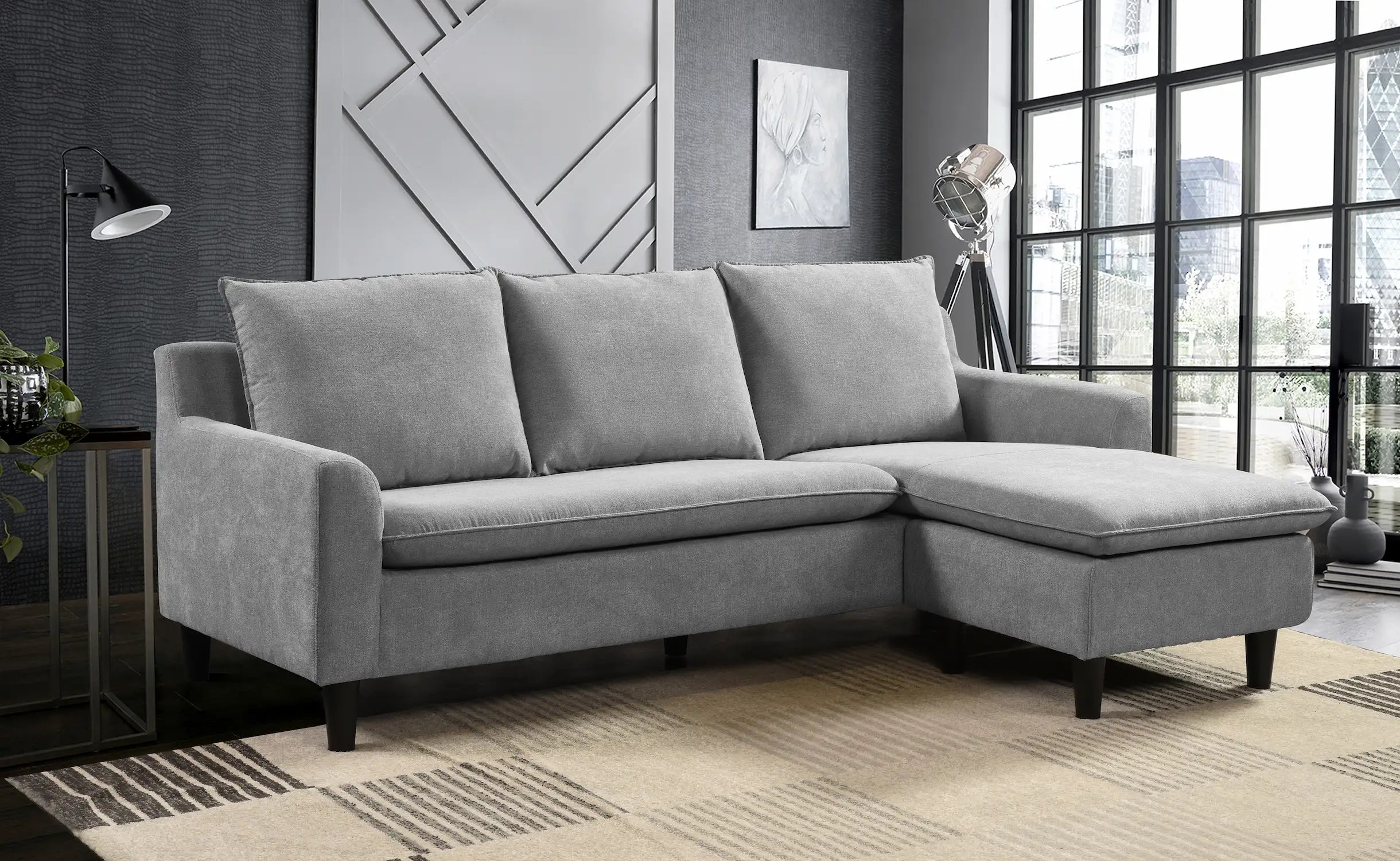 Marvis Grey Reversible L Shape Sofa - Click Furniture