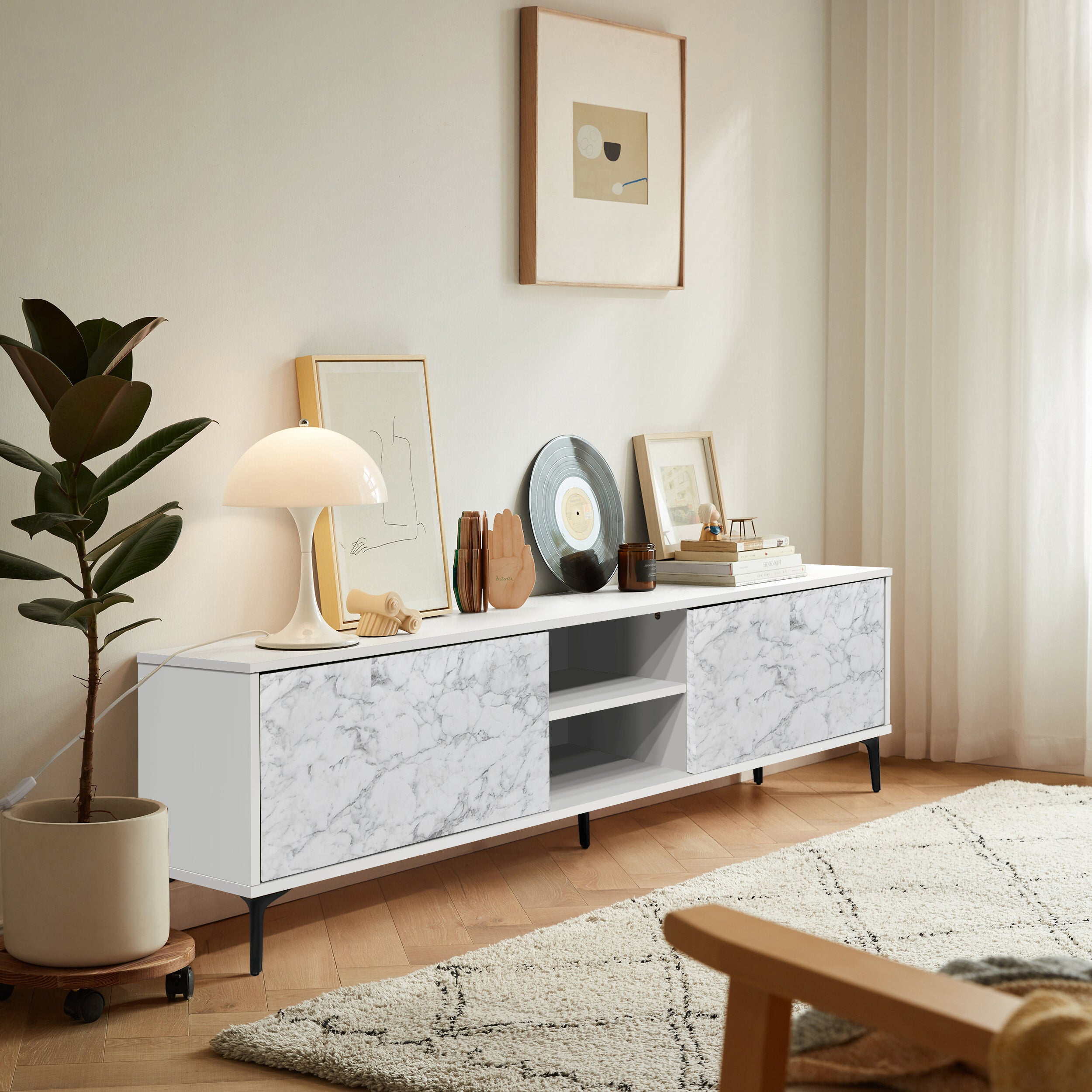 Petra TV Stand White-Marble 160cm