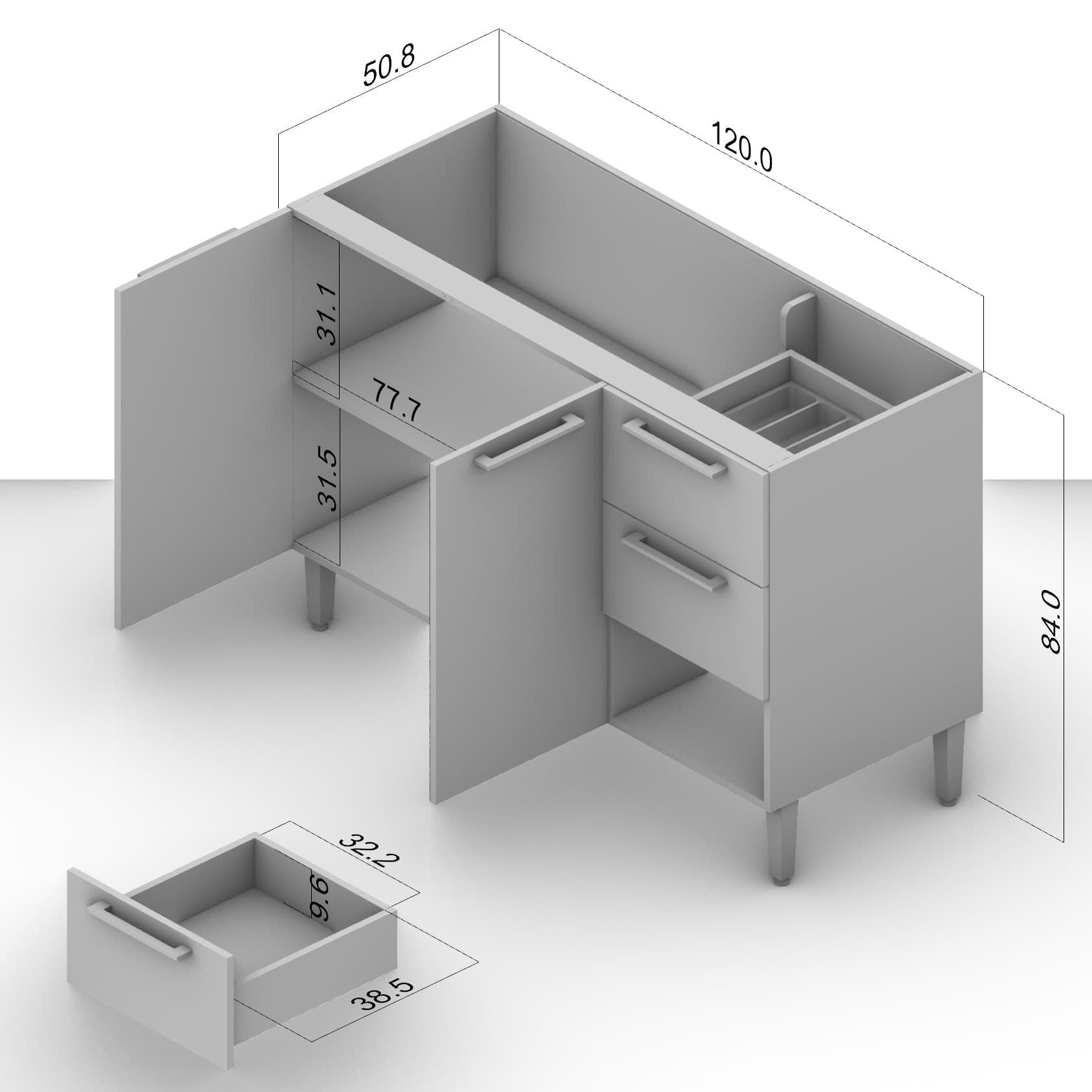 Canelone 3 drawers 2 doors 120cm kitchen floor cupboard (8)