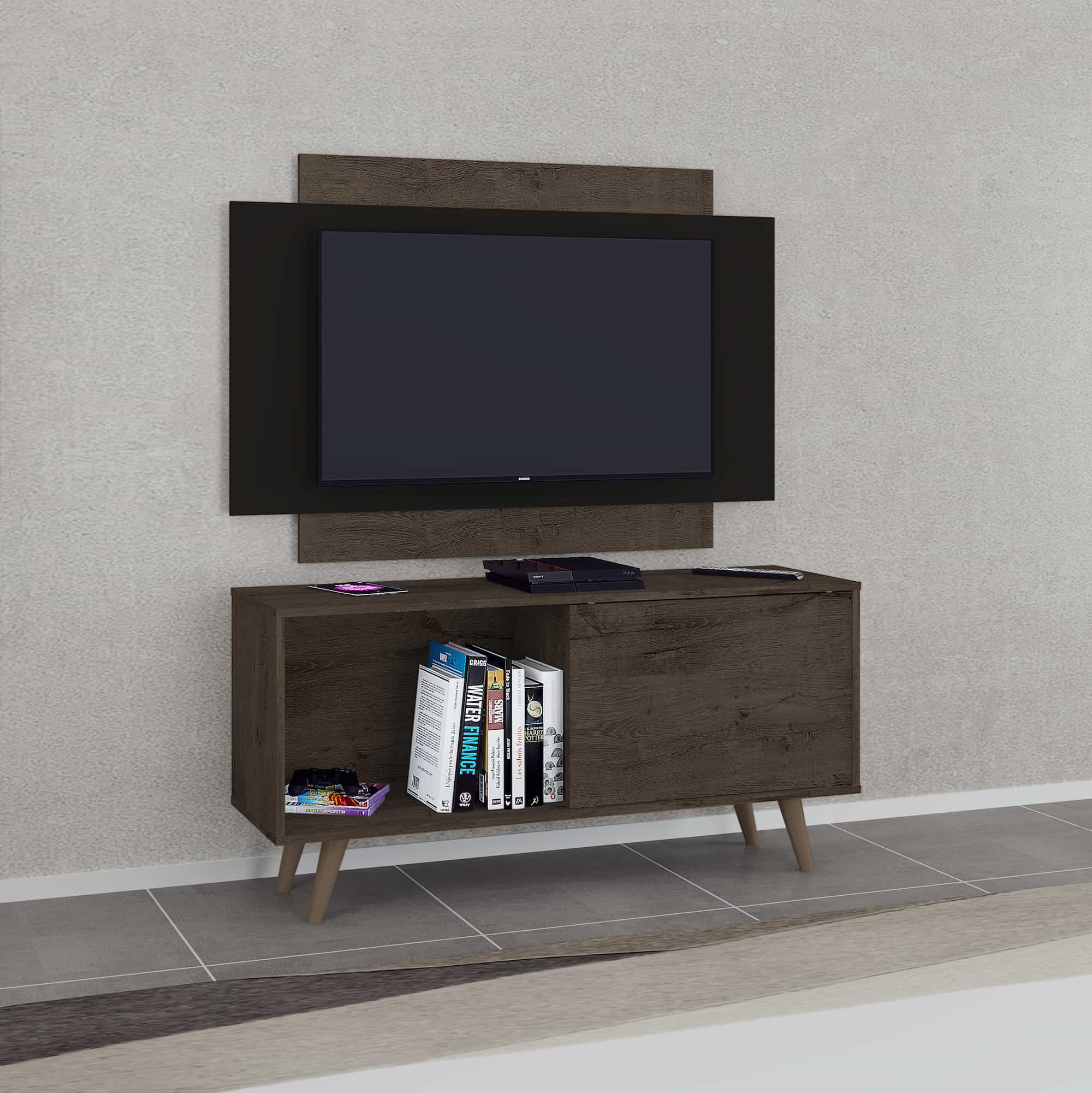 MALAGA TV STAND WITH PANEL RUSTIC BLACK 1